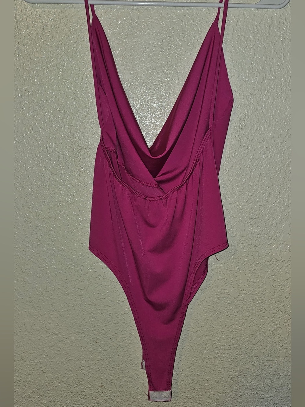 Draped Cowl-Neck Bodysuit in Magenta - Picture 2 of 3